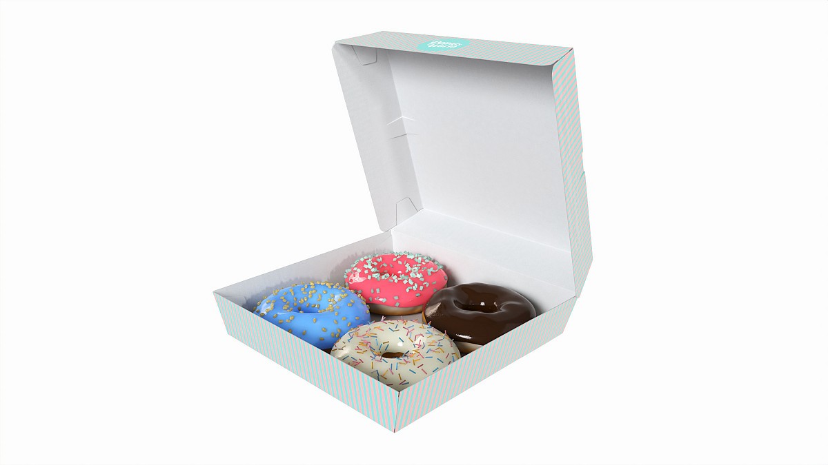 Cardboard box with donuts open