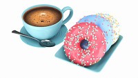 Coffee cup with donuts