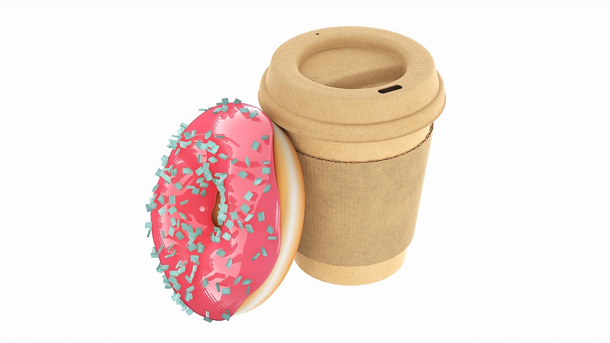 Paper coffee cup with donut