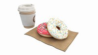 Paper coffee cup with pair of donuts