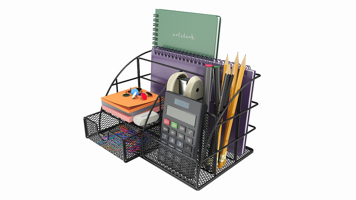 Office Wire Organizer with Supplies