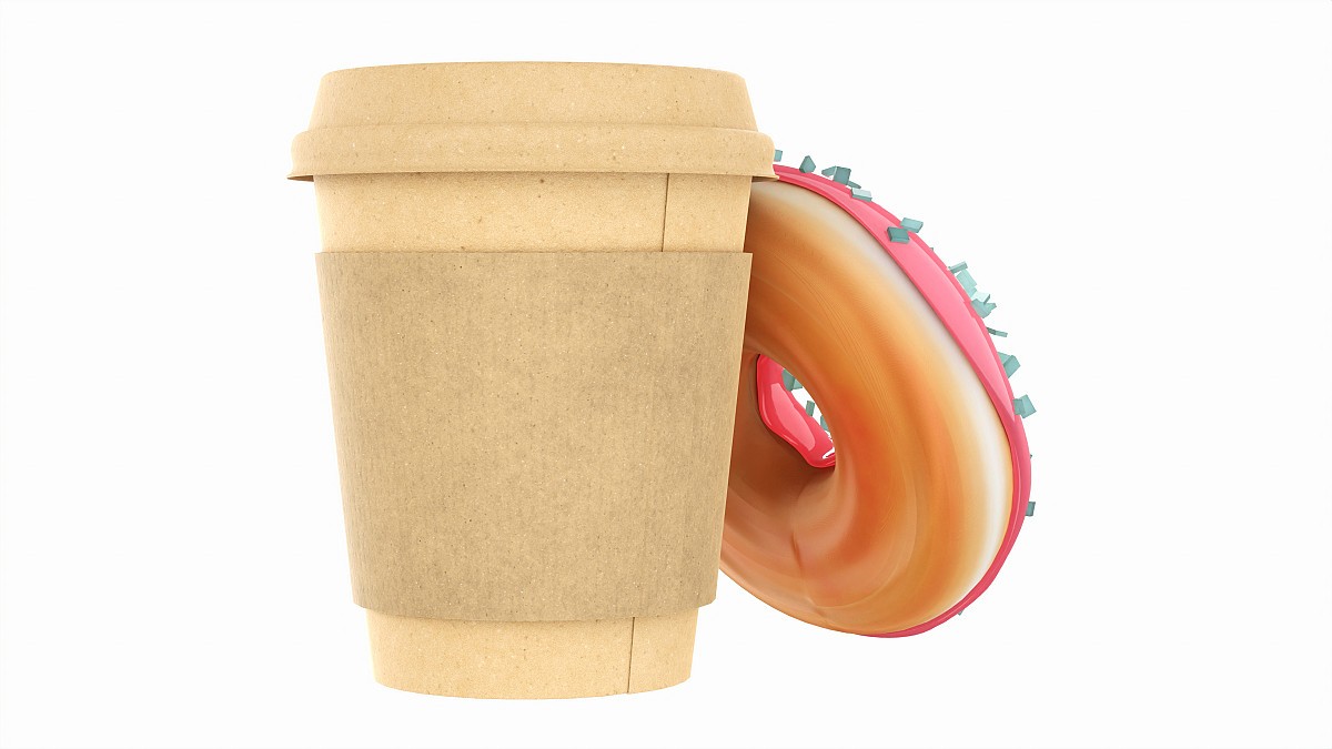 Paper coffee cup with donut