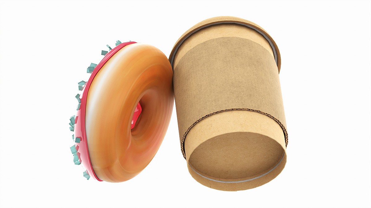 Paper coffee cup with donut