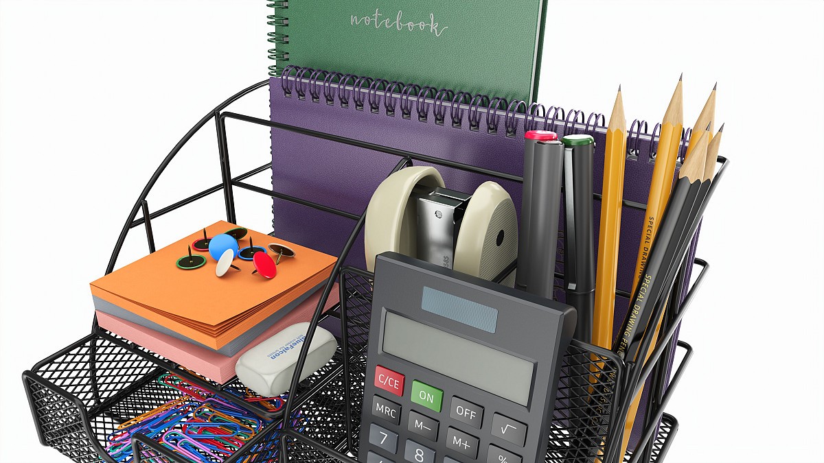 Office Wire Organizer with Supplies