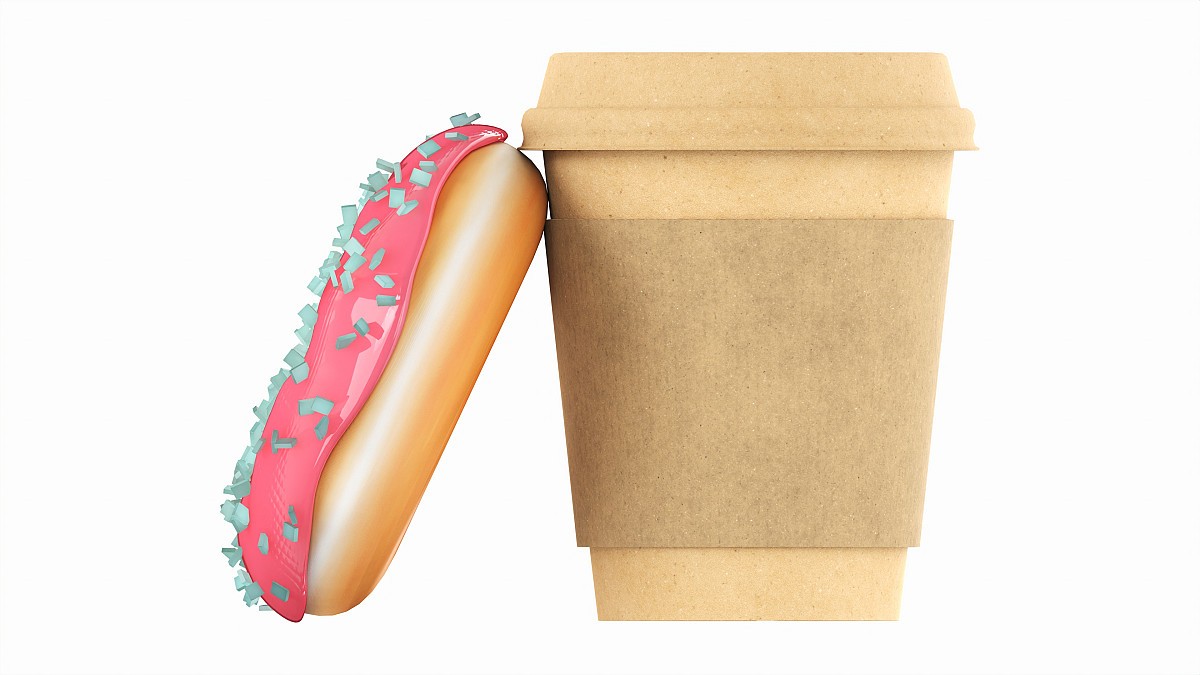 Paper coffee cup with donut