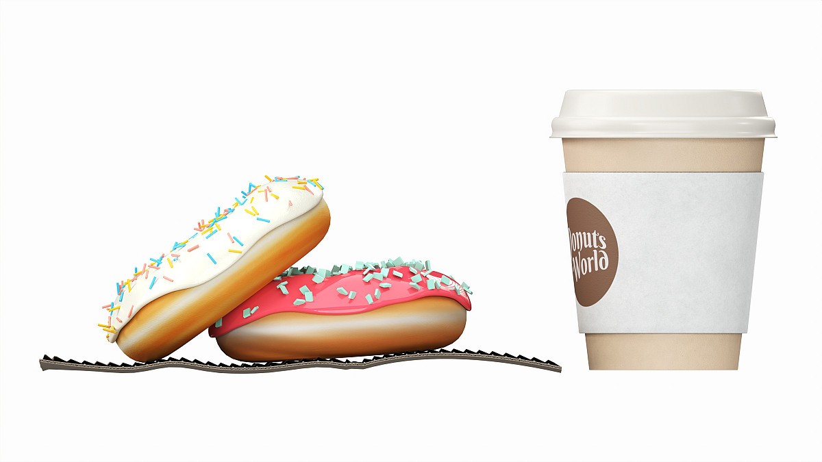 Paper coffee cup with pair of donuts