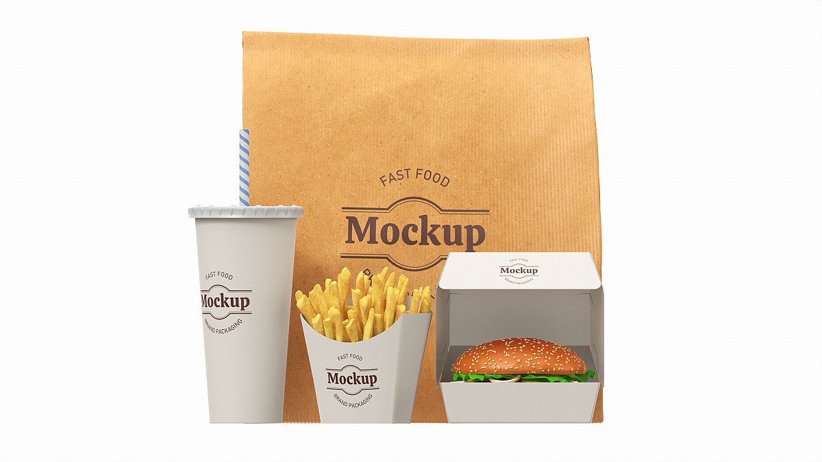 Fast Food Packaging Set Mockup 01