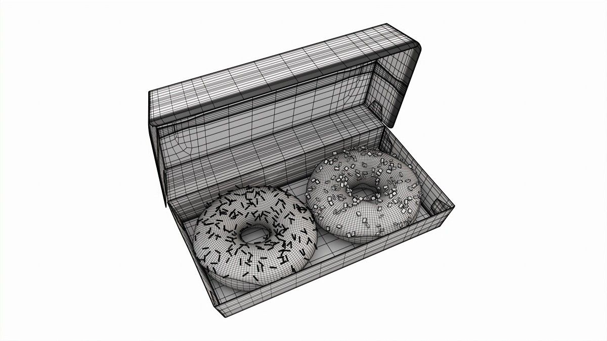 A pair of donuts in cardboard box