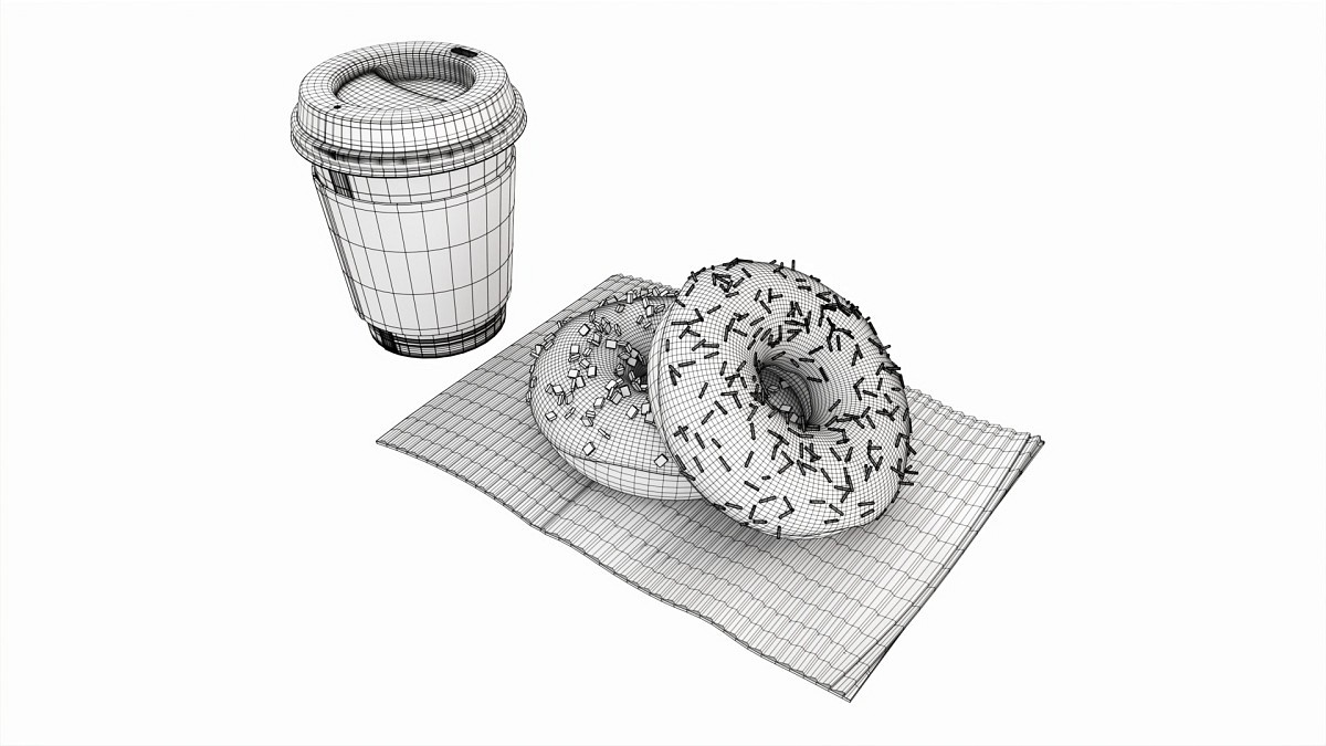 Paper coffee cup with pair of donuts