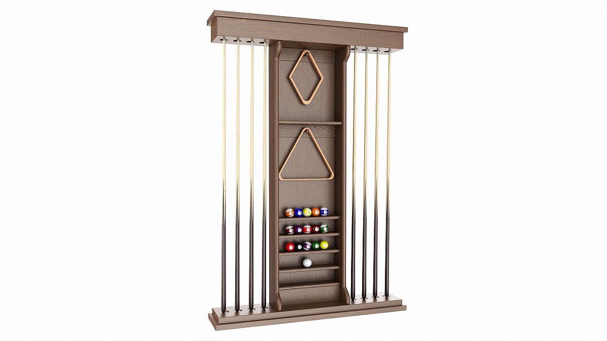 Billiard rack with cues and accessories