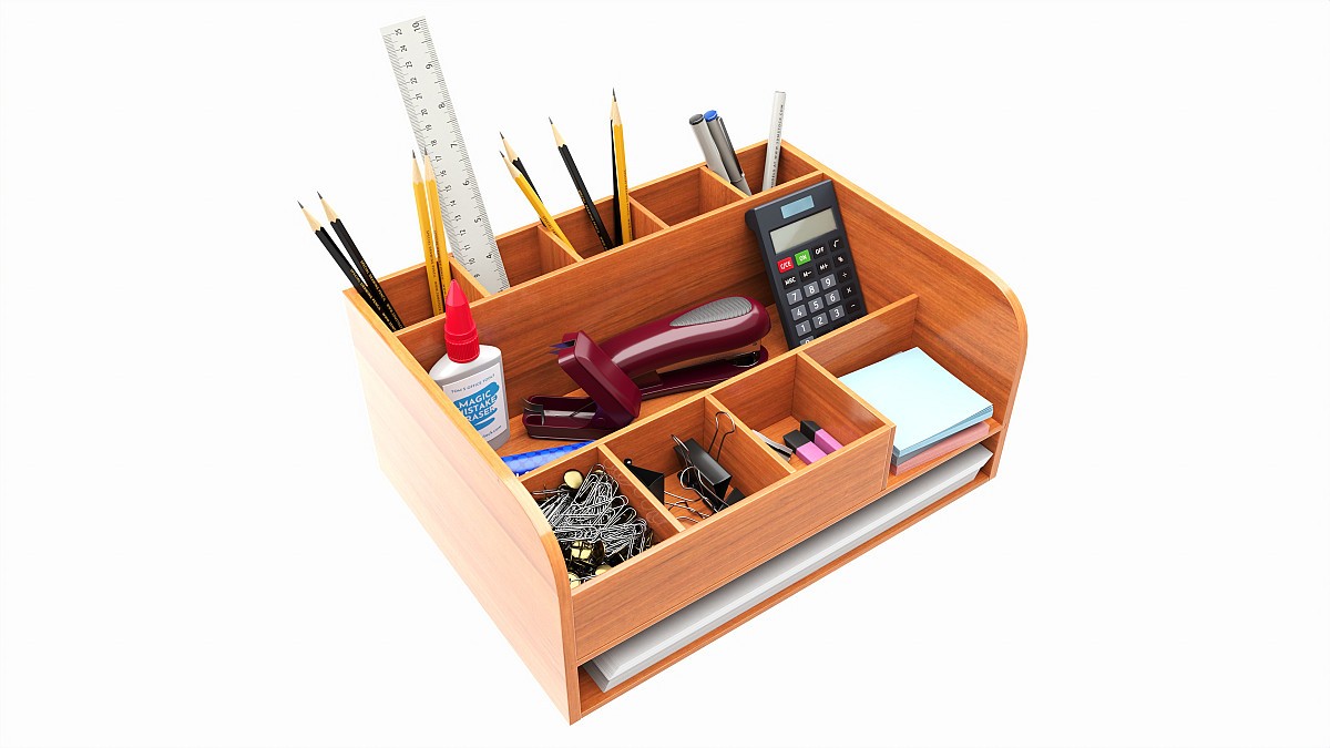 Office Wood Organizer with Supplies 02