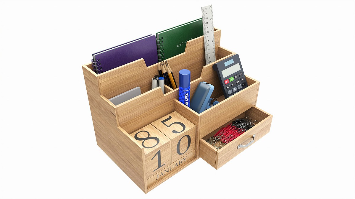 Office Wood Organizer with Supplies 03