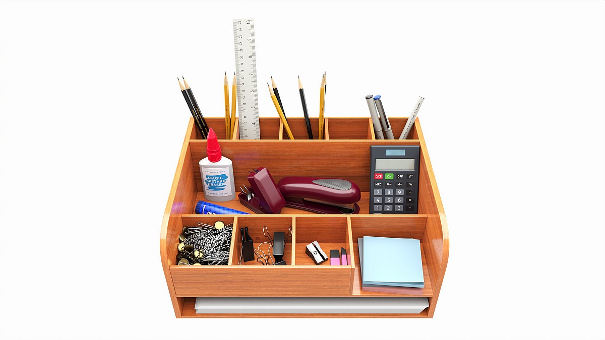 Office Wood Organizer with Supplies 02