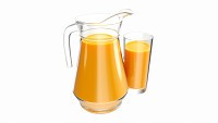 Jug and glass with apricot juice and fruit