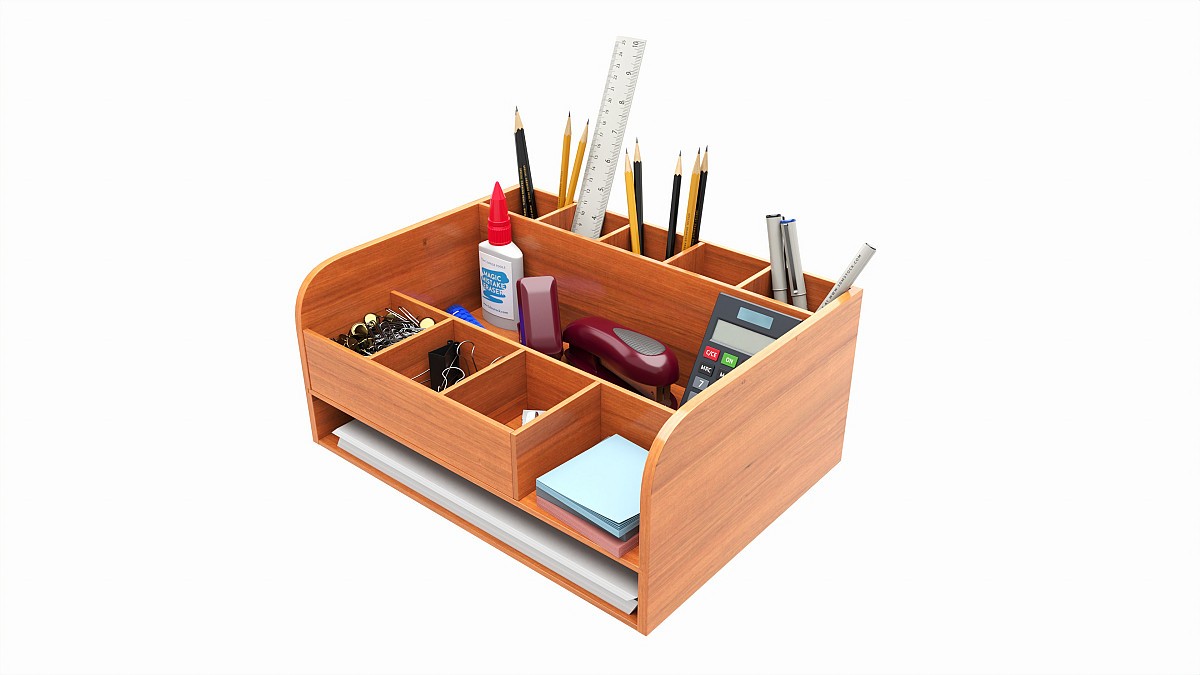 Office Wood Organizer with Supplies 02