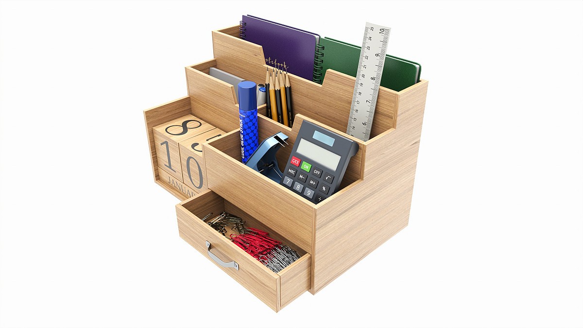 Office Wood Organizer with Supplies 03