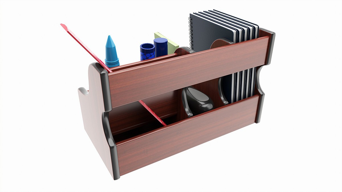 Office Wood Organizer with Supplies 01