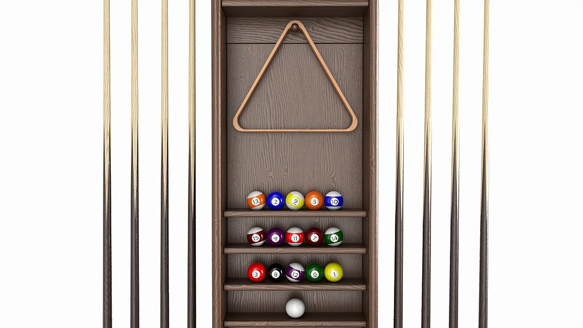 Billiard rack with cues and accessories