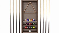 Billiard rack with cues and accessories