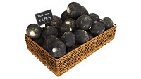 Black radish in tray with price tag