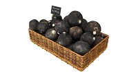 Black radish in tray with price tag