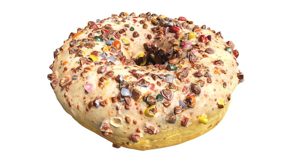 Donut with cracked chocolate candy chips