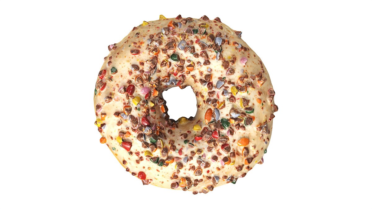 Donut with cracked chocolate candy chips