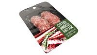 Sliced smoked sausage with packaging