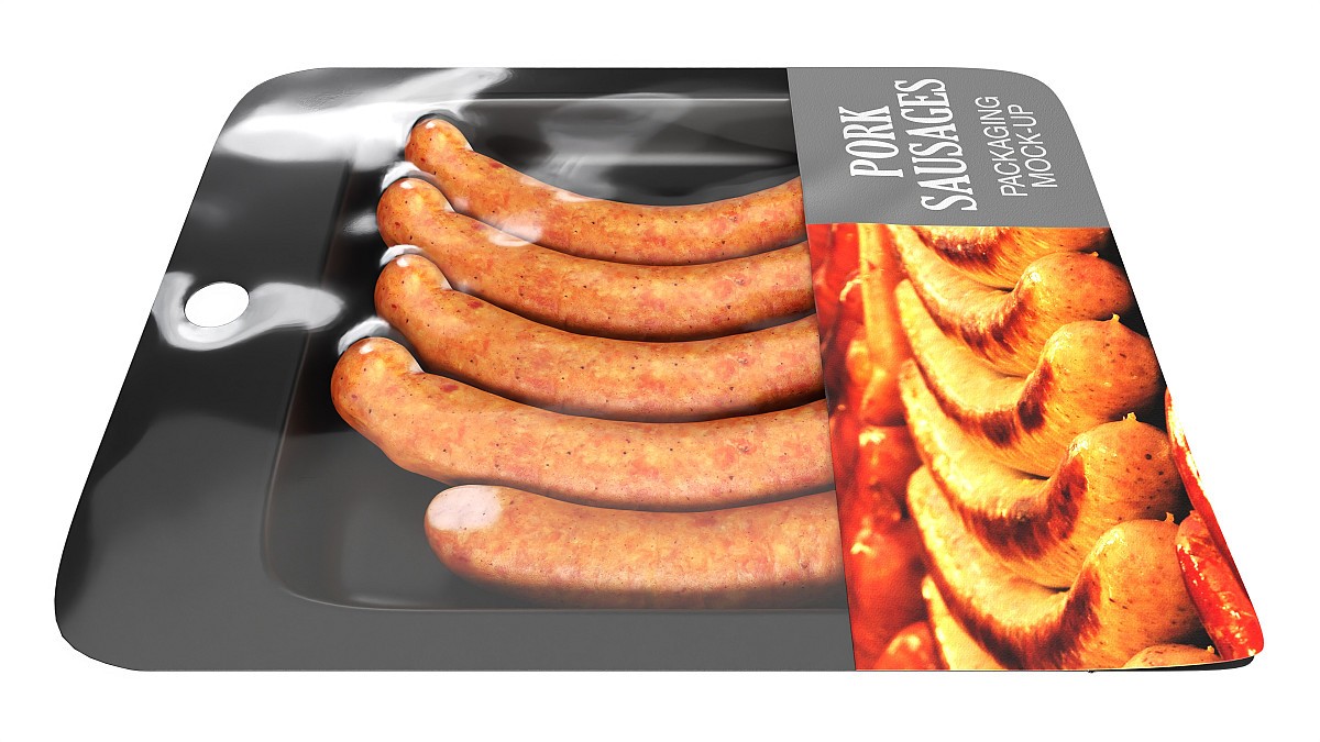 Pork sausages thin with packaging 01