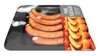 Pork sausages thin with packaging 01
