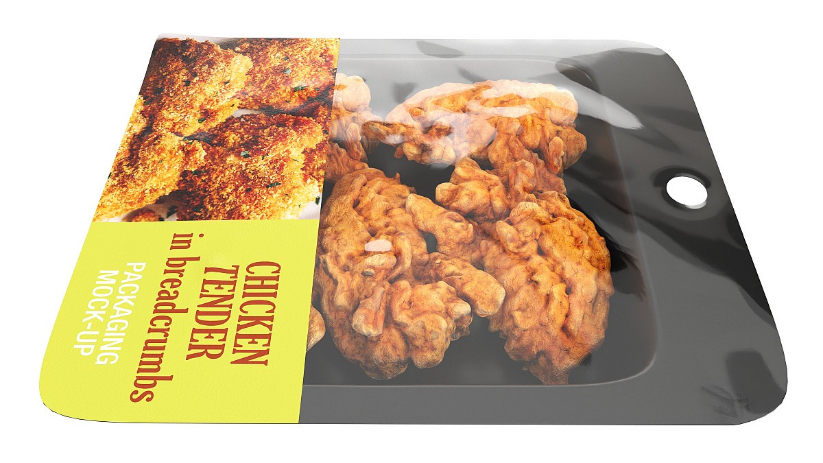 Chicken tender in breadcrumbs with packaging