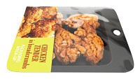 Chicken tender in breadcrumbs with packaging