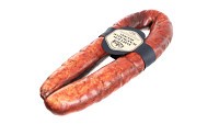 Smoked sausage ring with label
