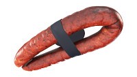 Smoked sausage ring with label