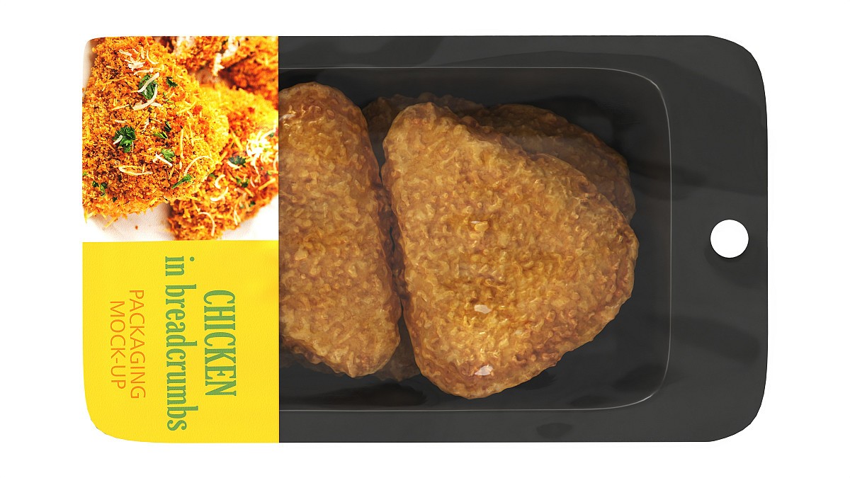 Chicken cutlets in breadcrumbs with packaging