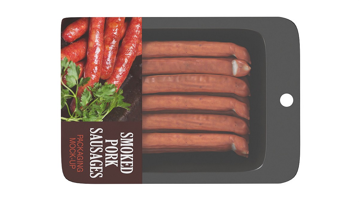 Pork smoked sausages thin with packaging 01