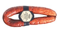 Smoked sausage ring with label
