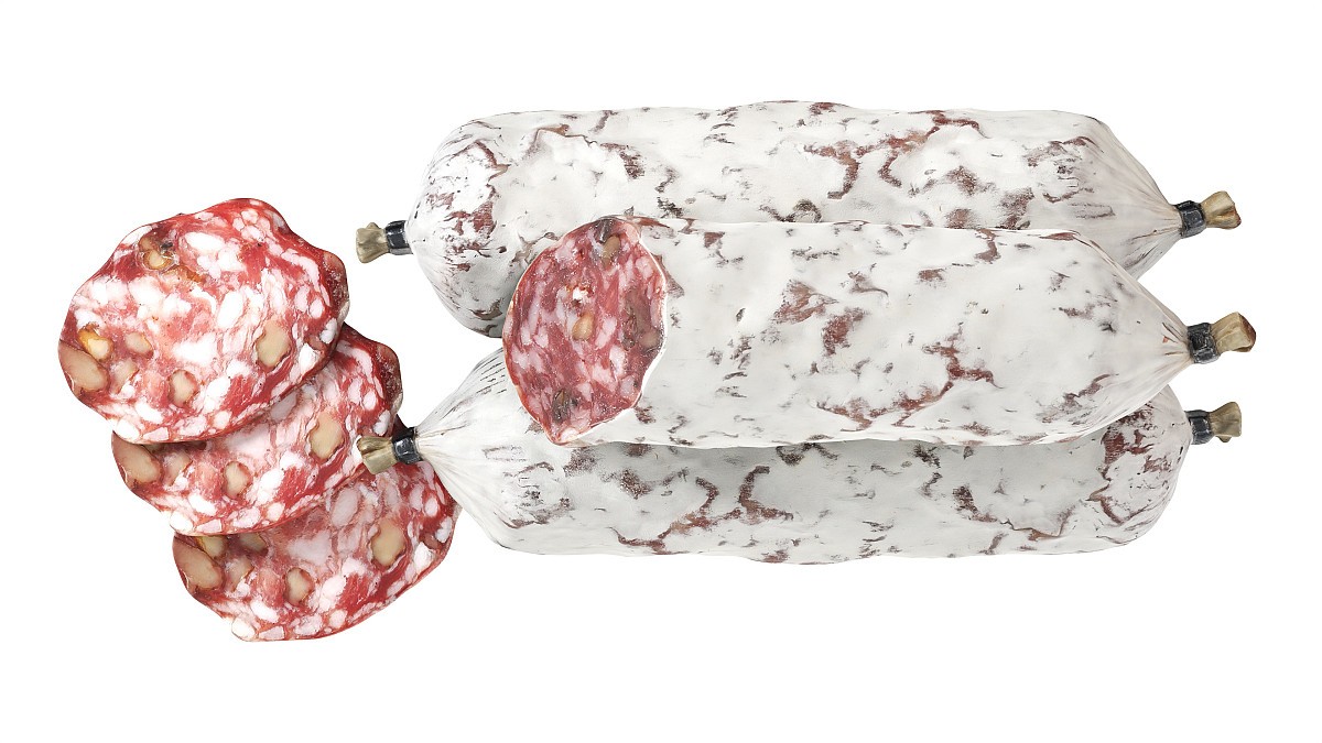 Dried sausage with walnuts whole and slices