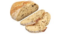 Loaf of artisanal white bread cutted