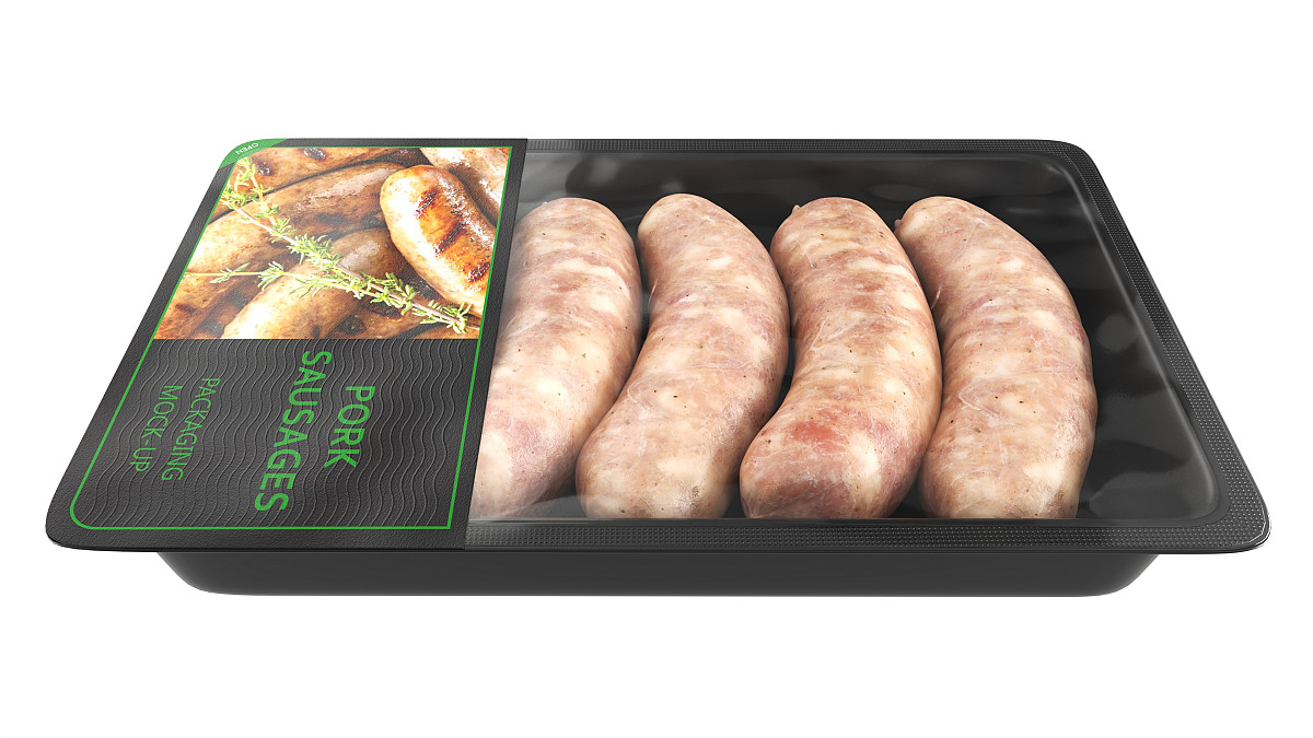 Pork sausages raw in packaging