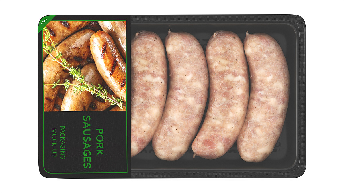 Pork sausages raw in packaging