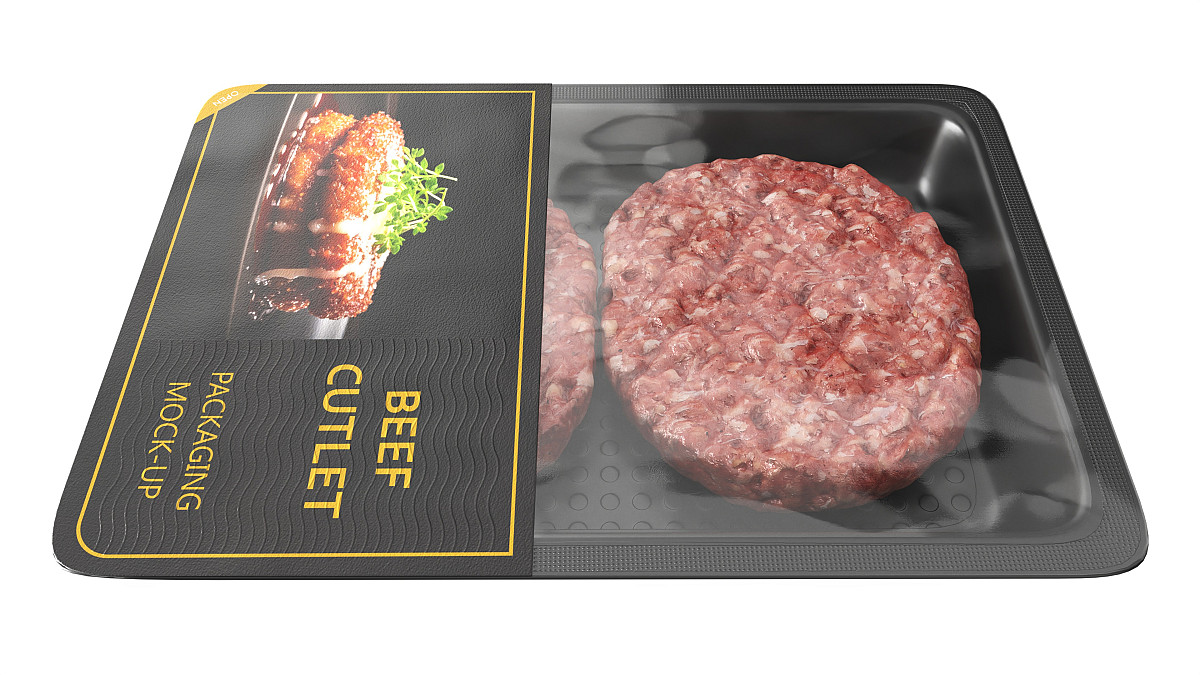 Beef cutlet raw in packaging