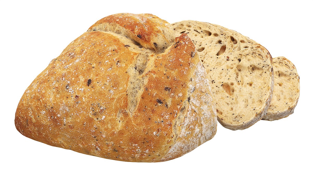 Loaf of artisanal white bread cutted