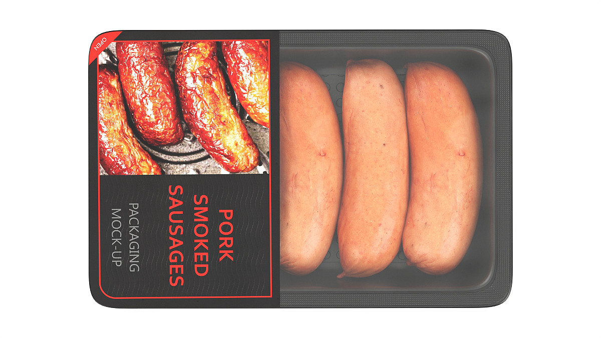 Pork smoked sausages in packaging