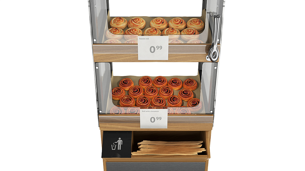 Bakery stand with sweet buns 01