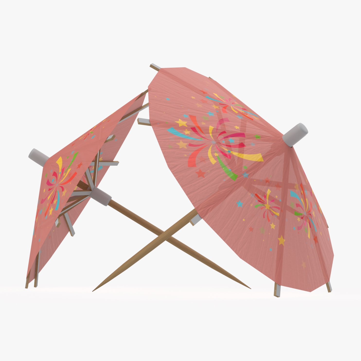Cocktail decoration wooden umbrella PBR 3D Model