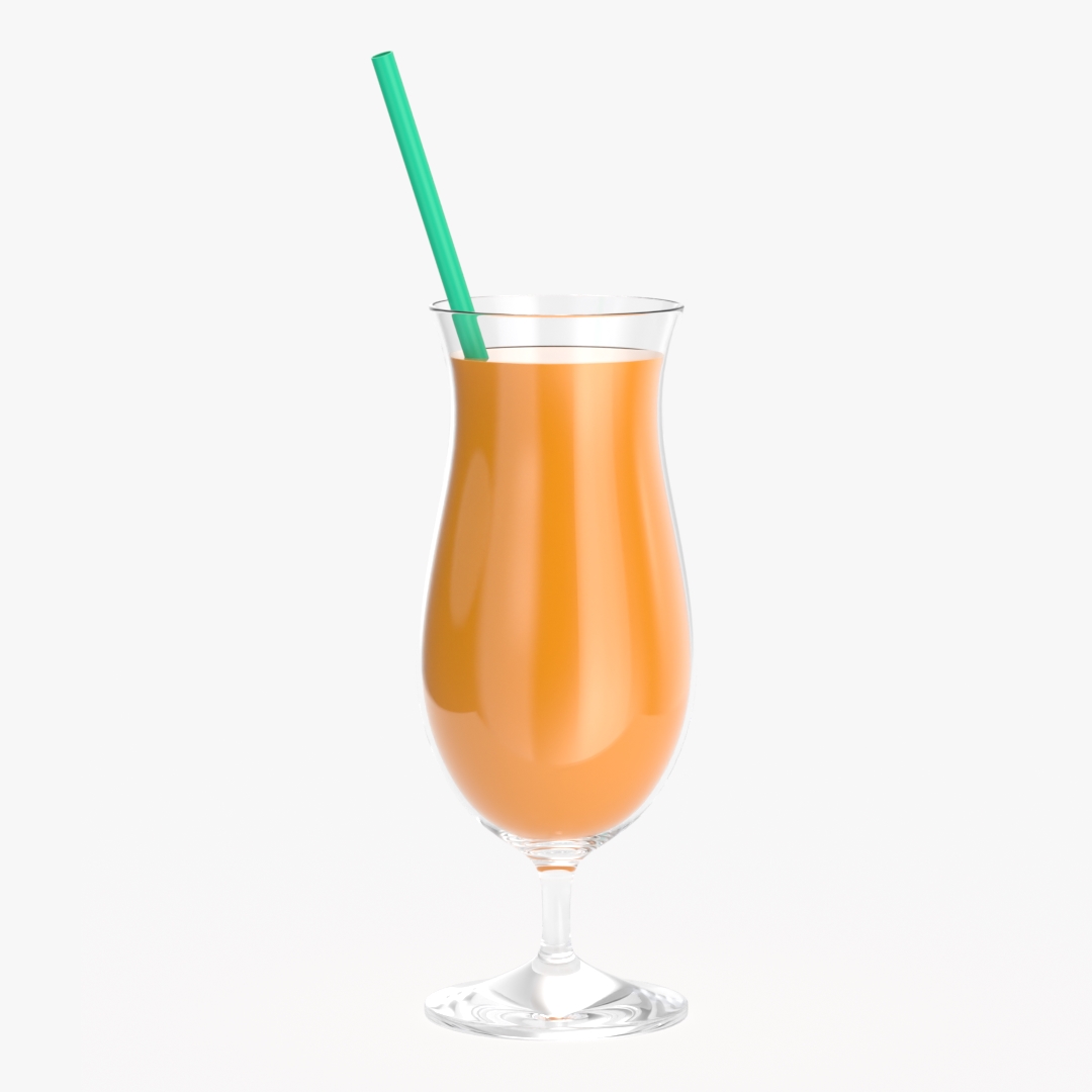 Tulip glass with orange juice and straw PBR 3D Model