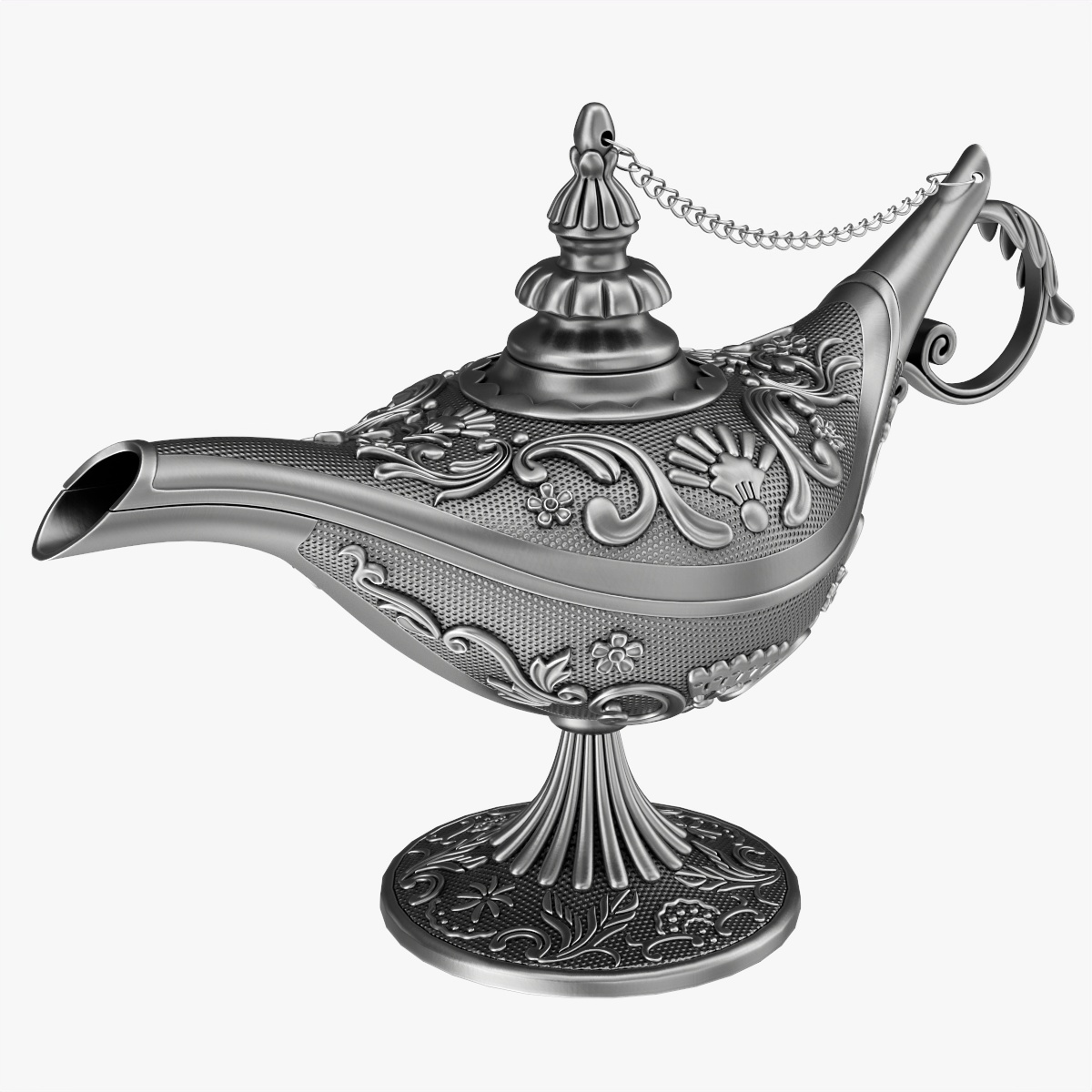 Aladdin magic lamp decorated silver PBR 3D Model - 3dmstock.com