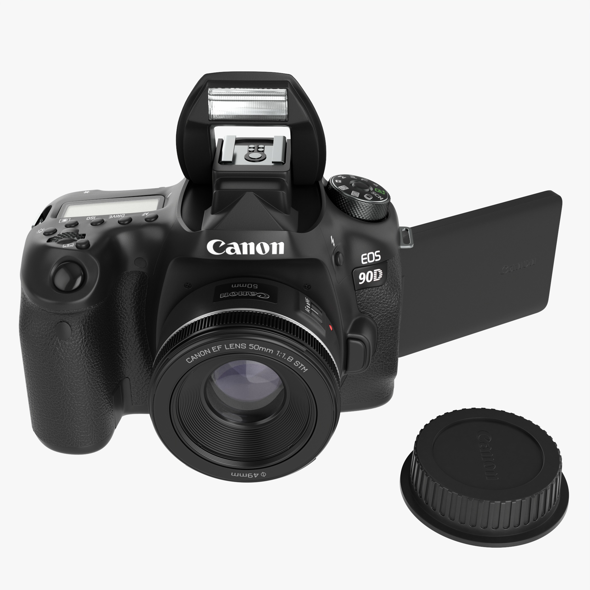 Canon EOS 90D DSLR camera 50mm f1.8 STM Lens 02 PBR 3D Model