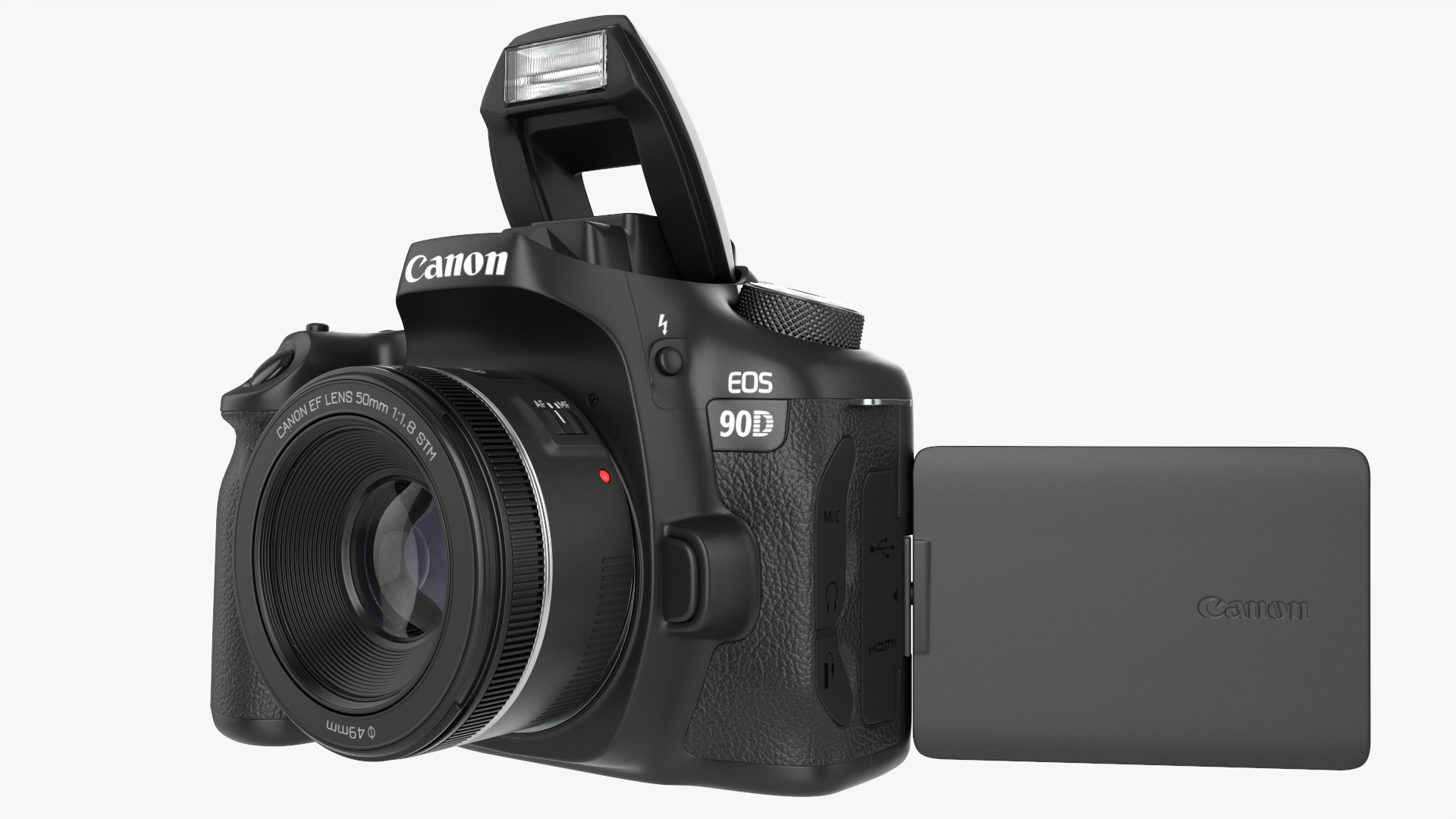 Canon EOS 90D DSLR camera 50mm f1.8 STM Lens 02 PBR 3D Model